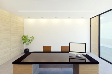 Modern manager office room interior, view from manager's chair, 3D rendering