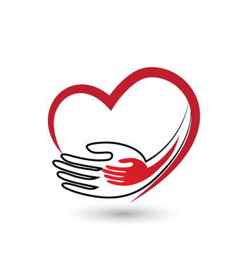 Helping heart and hands icon logo