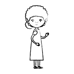 blurred silhouette of full body elderly woman in dress with curly collected hairstyle