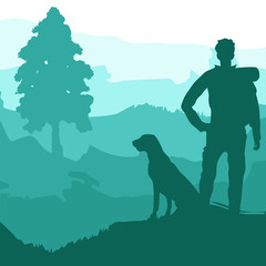 man with backpack and dog