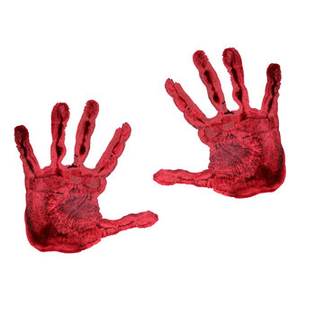 One isolated red palm print on white background