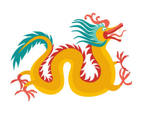 Chinese dragon card. Traditional symbol, dragon decoration. Flat cartoon vector illustration, isolated on white background