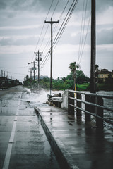 Water coming over road in Kemah Texas During Hurricane Harvey 