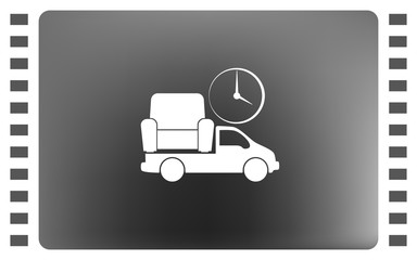 Flat paper cut style icon of vehicle delivering furniture