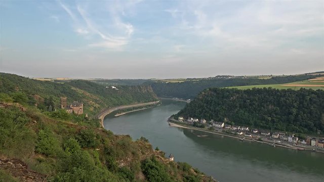 Castle Katz and Loreley at the river Rhine -time lapse