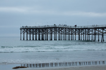 Fototapeta na wymiar A Wooden Pier on The Beaches of SanDiego