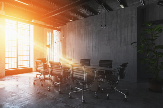 Rustikaler Besprechungszimmer / Konferenzzimmer in Beton Büro Loft