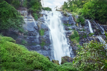 Fototapeta na wymiar wachirathan waterfalls, a tourist attraction at doi inthanon, chiang mai, unseen thailand.