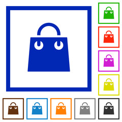 Shopping bag flat framed icons