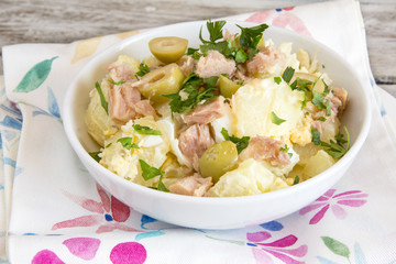 Potato salad with egg and mayonnaise sauce.