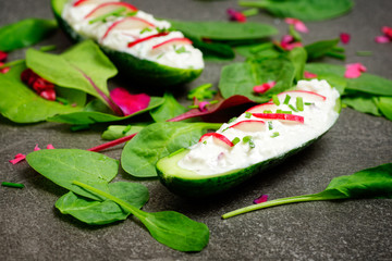 Gurken mit frischkäse und radieschen