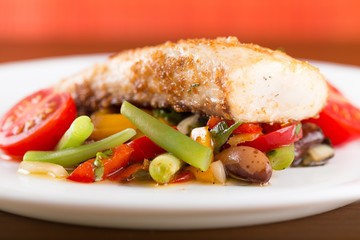 Fried fish with vegetable.