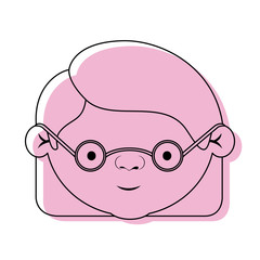 face elderly woman with a straight short hairstyle and glasses in pink watercolor silhouette