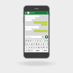 Smartphone. Social network concept. Vector. Messenger window. Green chat boxes.