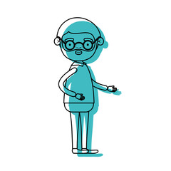 full body bearded elderly man in clothes with glasses in blue watercolor silhouette