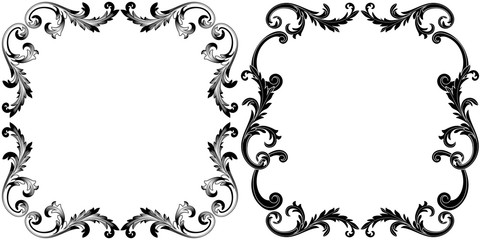 Set of vintage border frame engraving with retro ornament pattern in antique baroque style decorative design. Vector