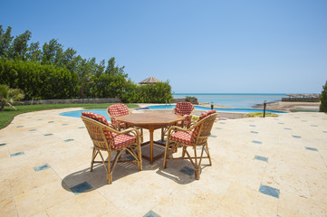 Swimming pool at at luxury tropical holiday villa