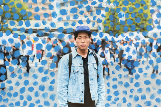 Painted portrait: Young Japanese man Shibuya, Tokyo, Japan