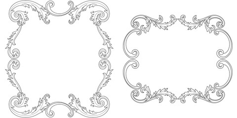 Set of vintage border frame engraving with retro ornament pattern in antique baroque style decorative design. Vector