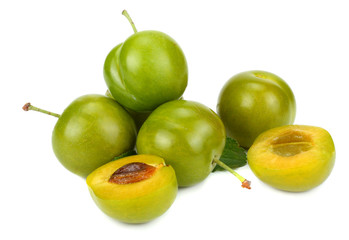 green plum fruit isolated on white background