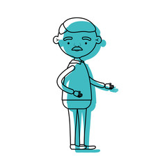 full body elderly grandfather in clothes with moustache in blue watercolor silhouette