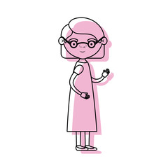 full body elderly woman in dress with short hairstyle and glasse