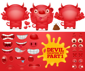 Cartoon emoticon red devil character creation kit