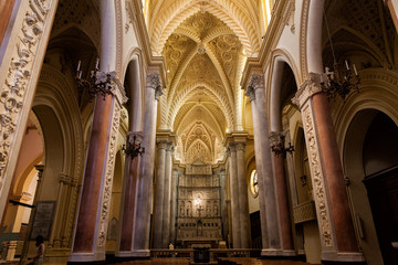 Fototapeta premium ERICE, SICILY, ITALY - JULY 10, 2017 - Erice is a wonderfully preserved Mediaeval town offering the most breathtaking views and a palpable sense of history. Matrice church.
