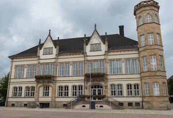 Fototapeta na wymiar Fassade historisches Rathaus in Horn, Lipperland, Ostwestfalen