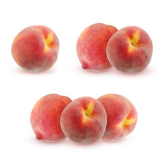  peaches with shadow, isolated on white background.