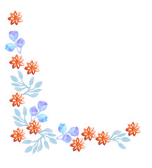 Obraz premium Blue flowers and light brown flowers, decorative corner frame