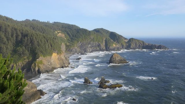 Late evening locked down view of the rocky coast in the Samuel H. Boardman State Scenic Corridor, southern Oregon coast.