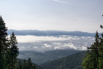 View from mountains with cloudy inversion below. Slovakia