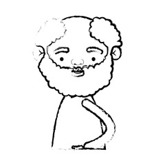 half body bearded elderly man in clothes with curly hair in blurred silhouette