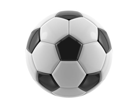 Leather black and white football ball. Soccer ball. 3D illustration.