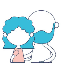 faceless half body couple elderly of grandmother with wavy hair and bald bearded grandfather in color section silhouette