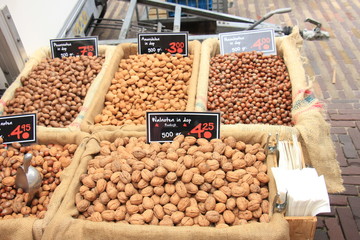 Fresh nuts on a market stall