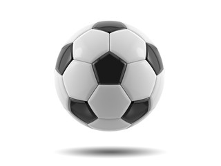 Leather black and white football ball. Soccer ball. 3D illustration.