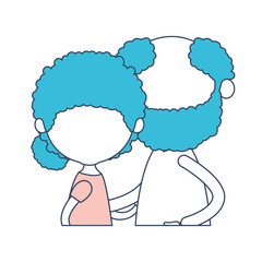 faceless half body couple elderly of grandmother with curly hair with grandfather with beard in color section silhouette