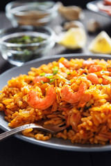 Fried rice with shrimps, close up