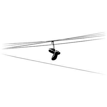 Shoe tossing. Sneakers on Power Lines. Vector 