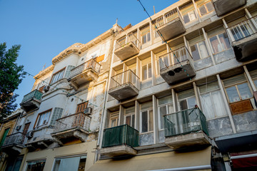 Fototapeta na wymiar A residential house with balconies in Ledras walking street, Nicosia city centre