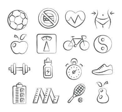 Health and Fitness doodle icons