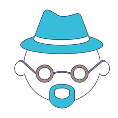 faceless caricature grandfather with hat and glasses with van dyke beard in color section silhouette