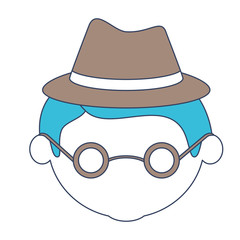 faceless caricature elderly senior with hat and glasses with hairstyle in color section silhouette