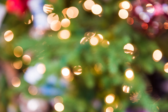 Background Of Green And Red Christmas Ornament Bokeh