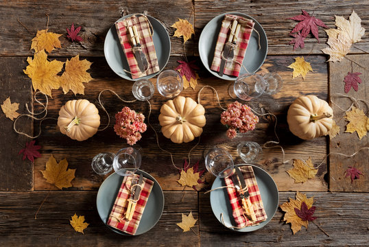 Table Set for Rustic Thanksgiving Dinner
