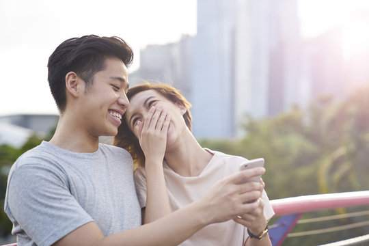 Lovely Young Couple Taking A Selfie At Gardens By The Bay, Singapore