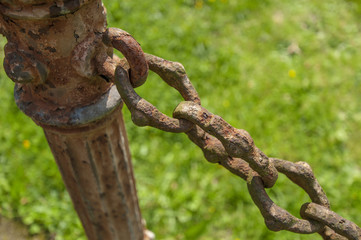 forged rusty chain and pole
