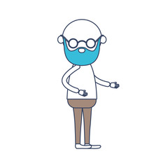 faceless caricature full body bearded elderly man in clothes with bald and glasses in color section silhouette